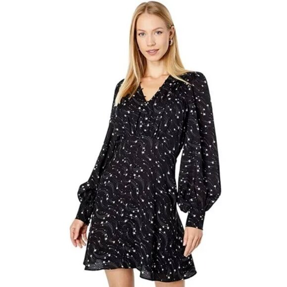 Ted Baker Gemmi Rouleau Star Print Mini Tea Dress Size 2 US 6 Black Celestial - Picture 1 of 12